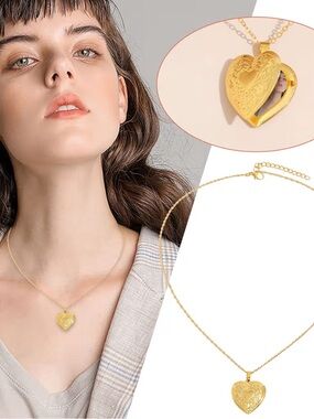 NEW Gold Tone Heart Locket Necklace
